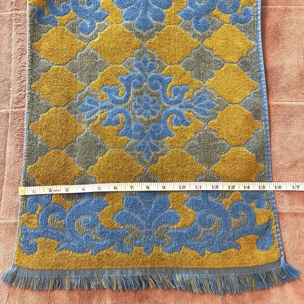 2 Vintage JC Penney Fashion Manor Bath Hand Towel Set MCM Blue Avocado Olive